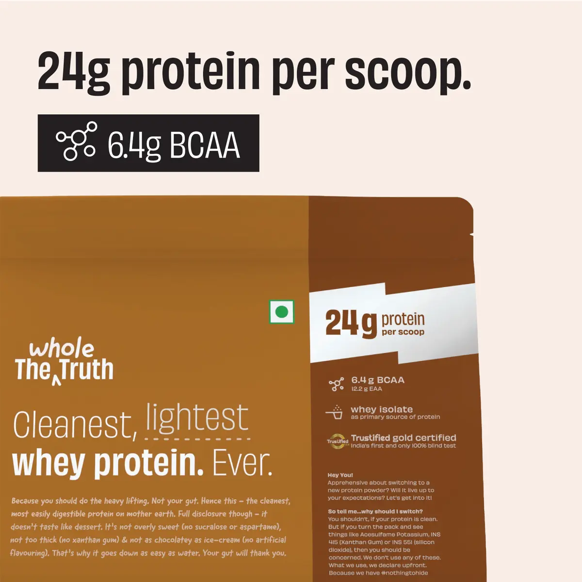 01K1088H29A9BQAJA8GWJS0BNY The Whole Truth Whey Protein Isolate+Concentrate | Cold Coffee 2 kg